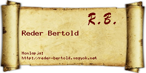Reder Bertold névjegykártya